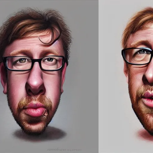 Prompt: Caricature portraits done of a young Dave Rowntree, realistic, hyperrealistic, very realistic, highly detailed, very detailed, extremely detailed, detailed, oil painting, digital art, trending on artstation