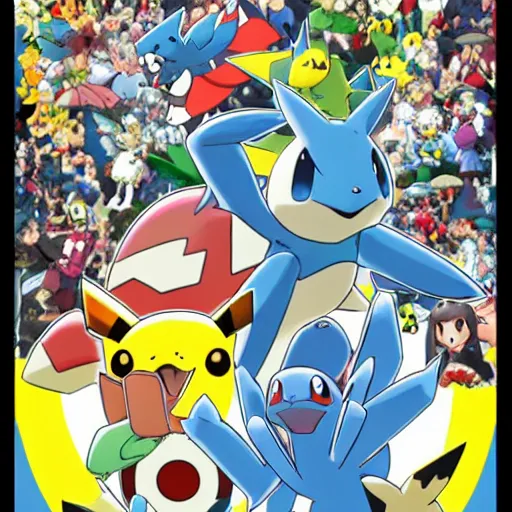 Image similar to pokemon movie poster, totodile lead actor, ken sugimori, satoshi tajiri, 2 0 0 1 advertisment, film poster