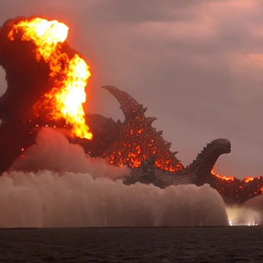 Image similar to godzilla attacking fukushima daiichi unit 4, dramatic lighting