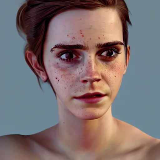 Image similar to textured film grain freckled face scratches and smudges hairy emma watson as a pixar character cgsociety octane render unreal engine redshift render trending on artstation trending on artstation render blender behance cg superhero