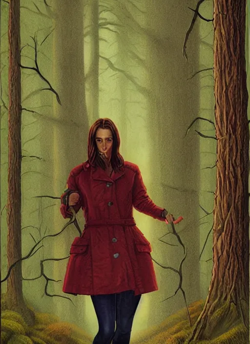 Prompt: portrait of jennifer connelly in woods looking for her friends, twin peaks poster art, from scene from twin peaks, by michael whelan, artgerm, retro, nostalgic, old fashioned