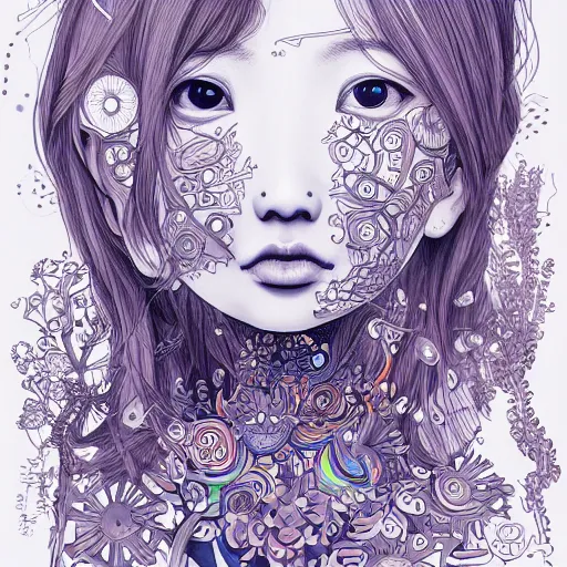 Image similar to the head of an incredibly cute and elegant korean girl partially made of carrots and blueberries looking up, an ultrafine detailed illustration by james jean, final fantasy, intricate linework, bright colors, behance contest winner, vanitas, angular, altermodern, unreal engine 5 highly rendered, global illumination, radiant light, detailed and intricate environment