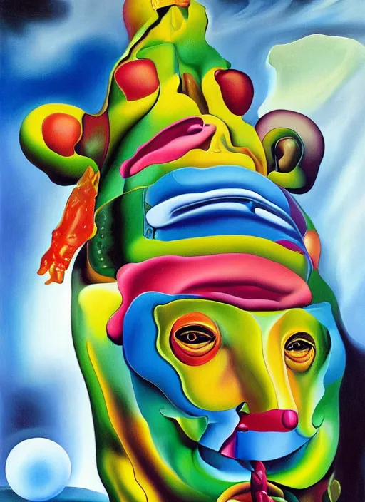 Prompt: an extremely high quality hd surrealism painting of a 3d gummybeary galactic neon complimentary colored cartoon surrealism melting lamborghini by kandsky and salvia dali the fourth, salvador dali\'s much much much much more talented painter cousin, 4k, ultra realistic, super realistic, so realistic that it changes your life