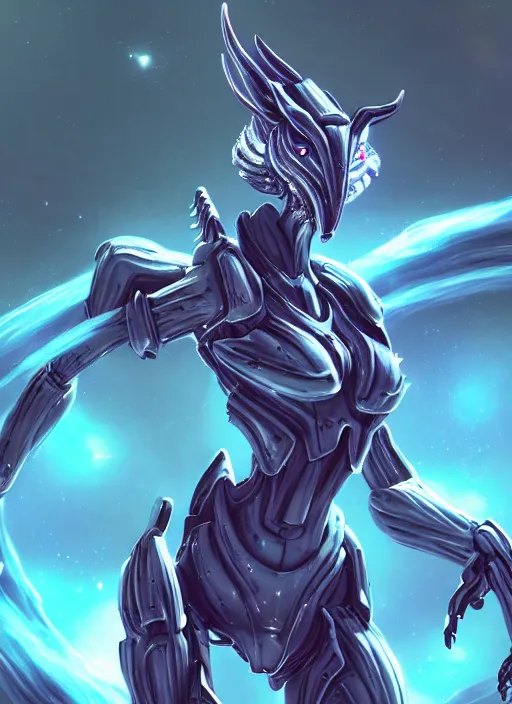 Image similar to cinematic goddess shot, cosmic sized perfectly proportioned stunning beautiful hot anthropomorphic robot mecha female dragon, dragon head, in empty space, floating, nebula sized, larger than galaxies, holding onto a galaxy, silver, epic proportions, epic size, epic scale, furry art, macro art, dragon art, giantess art, warframe fanart, furaffinity, deviantart