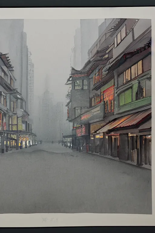 Prompt: A watercolor depicting an empty Shanghai Wujiaochang, gloomy weather, high contrast, smooth, by Joseph Zbikowicz, 8k