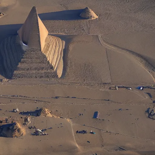 Image similar to the sphynx of giza, cinematic lighting, bird's - eye view