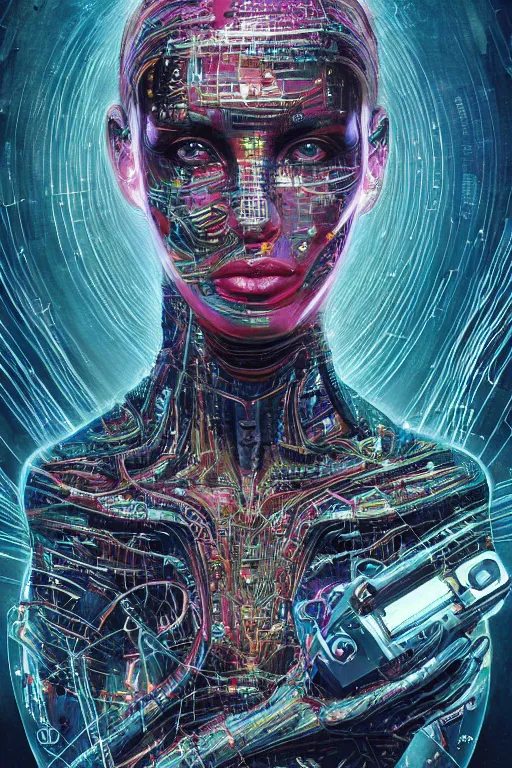 Image similar to portrait of computer & circuits, melting, egyptian godess, 8 k, by tristan eaton, stanley artgermm, tom bagshaw, greg rutkowski, carne griffiths, ayami kojima, beksinski, giger, trending on deviantart, face enhance, hyper detailed, minimalist, cybernetic, android, blade runner, full of colour, super detailed