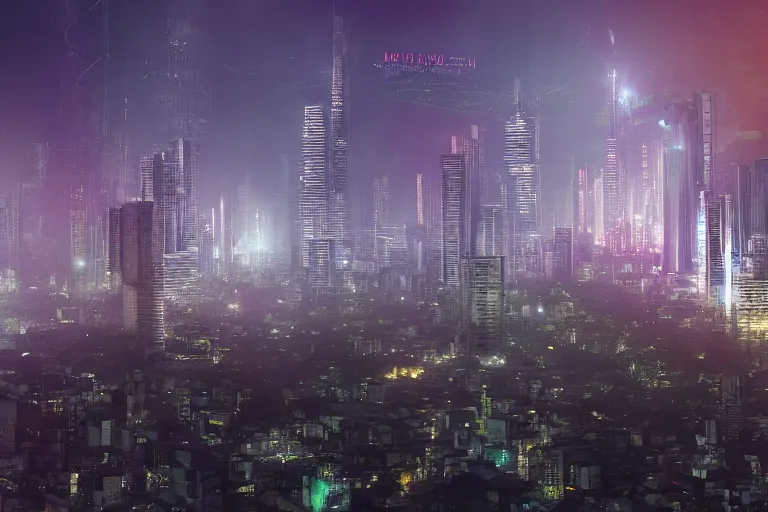 Image similar to photograph of Dhaka in the future, cyberpunk style, night,