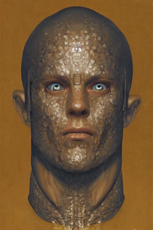 Image similar to robot monk painting a self - portrait on a canvas. intricate, highly detailed, photorealistic, film still, by vdragan bibin.