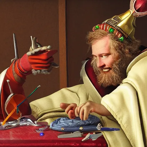 Image similar to Court jester doing surgery. High resolution. Highly realistic. Highly detailed. 8k. 4k.