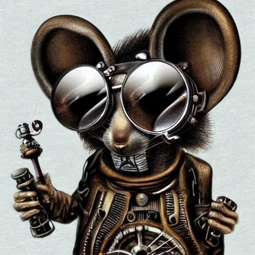 Prompt: a rat with steampunk googles, by HR Giger