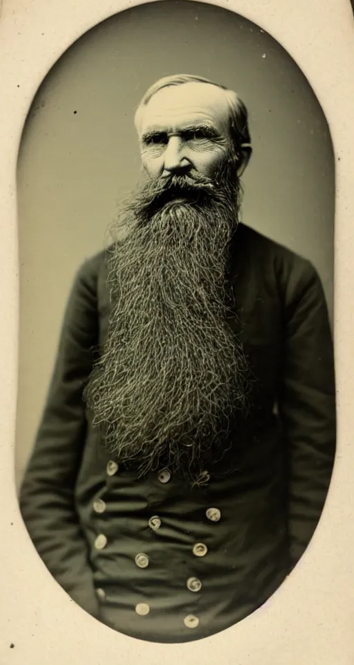 Image similar to a Albumen print photograph of a grizzled old sea captain with a walrus mustache and no beard