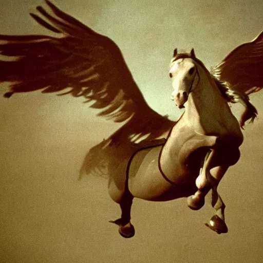 Prompt: movie still of pegasus, cinematic composition, cinematic light, criterion collection, by david lynch