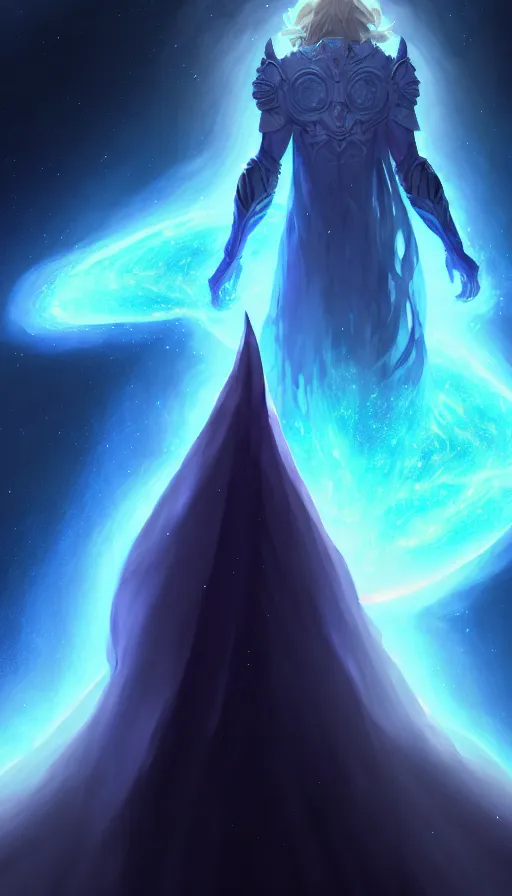 Prompt: celestial god with a cape, epic scene, holy, full body, galaxy, and, stars, atmosphere, unreal engine, pixar, video game, ethereal, insanely, detailed, volumetric, symmetrical, concept art, charlie bowater, tsutomu nihei, unreal engine, artstation, cinematic, video game, digital painting, artist maena