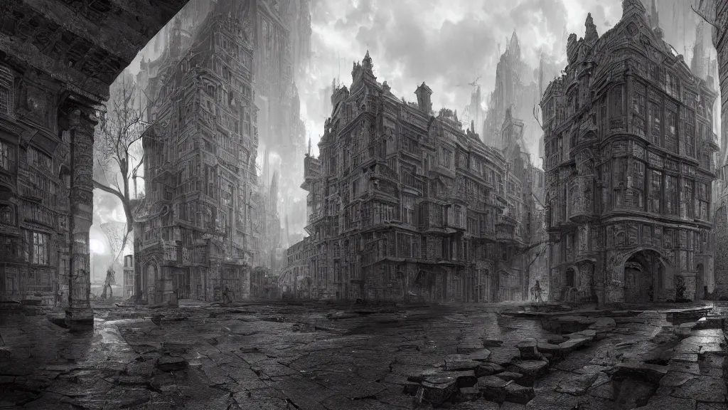 Prompt: a beautiful hyper realistic detailed matte painting of a a confusing place where the perspective is a broken concept, dramatic lighting, dynamic lighting, cinematic lighting, dynamic lighting, cinematic lighting, lit by morning light, by maurits cornelis escher, black and white, featured on artstation, ultrawide angle