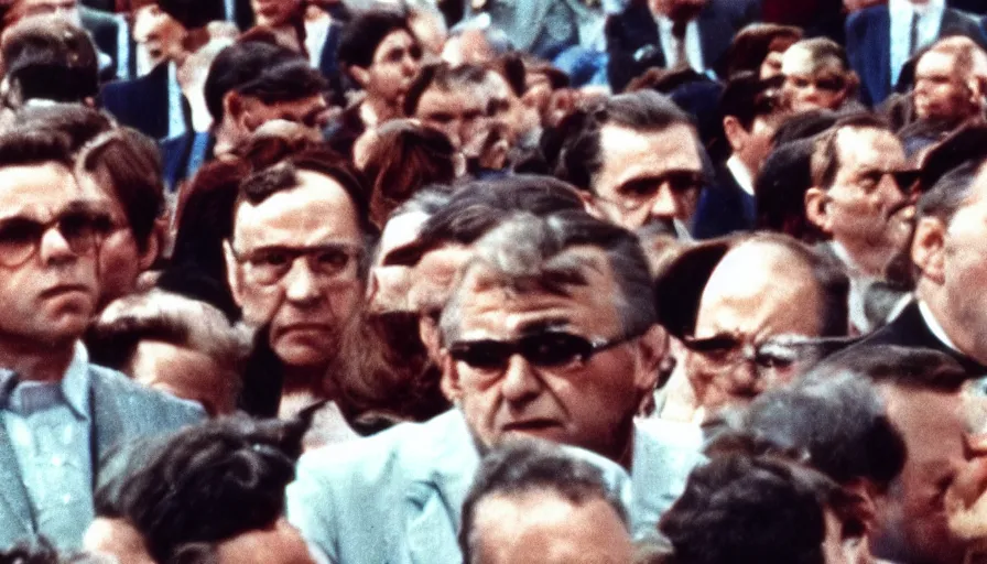 Prompt: 60s movie still close-up portrait of Josip Broz Tito in a crowd, cinestill 800t 120mm eastmancolor, cinematic, very detailed, skin texture, high quality