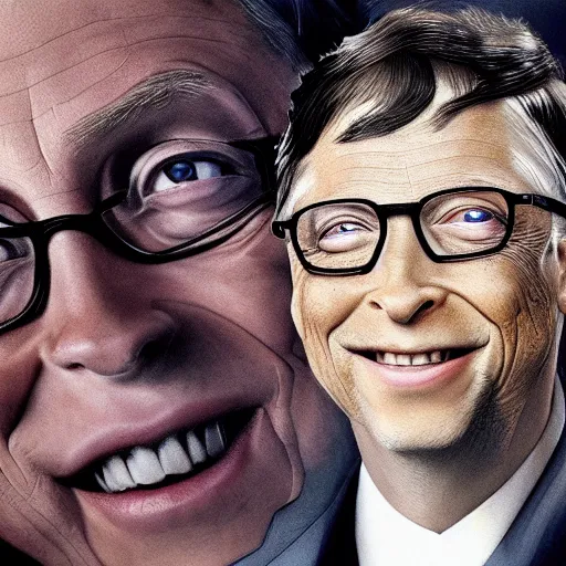 bill gates evil with vampire teeth, he has a needle in, Stable Diffusion