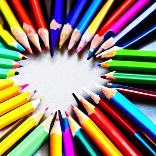 Prompt: man surrounded by colored pencils and papers