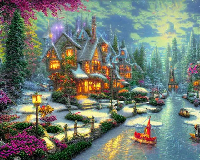 Prompt: a cybereal wonderland by thomas cybermonkinkade