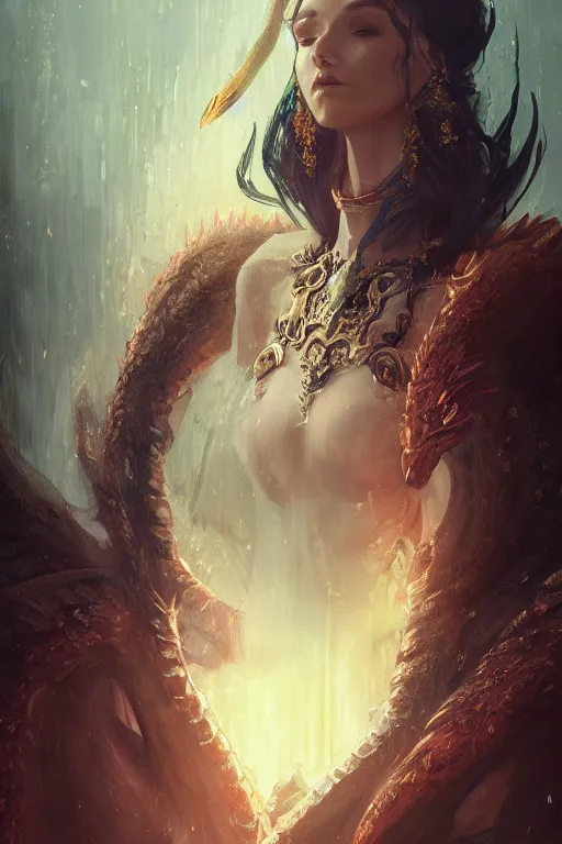 Image similar to a fancy portrait of a dragon queen by Greg Rutkowski, Sung Choi, Mitchell Mohrhauser, Maciej Kuciara, Johnson Ting, Maxim Verehin, Peter Konig, final fantasy , mythical, 8k photorealistic, cinematic lighting, HD, high details, atmospheric,