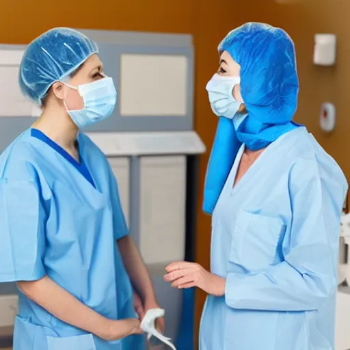 Prompt: nurses mask patient hospital