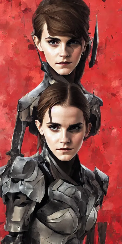 Prompt: fully body fashion model beautiful emma watson wearing military armor long dark hair beautiful bone structure symmetrical facial features intricate elegant digital painting concept art smooth sharp focus illustration from Metal Gear by by Sandra Chevrier by Ruan Jia and Mandy Jurgens by Artgerm by William-Adolphe Bouguerea