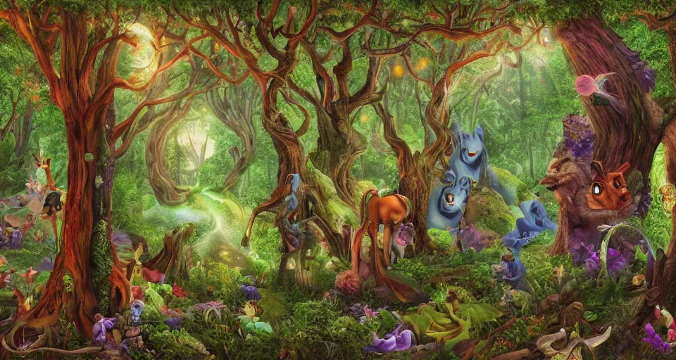 Prompt: Enchanted and magic forest, by David Eichenberg