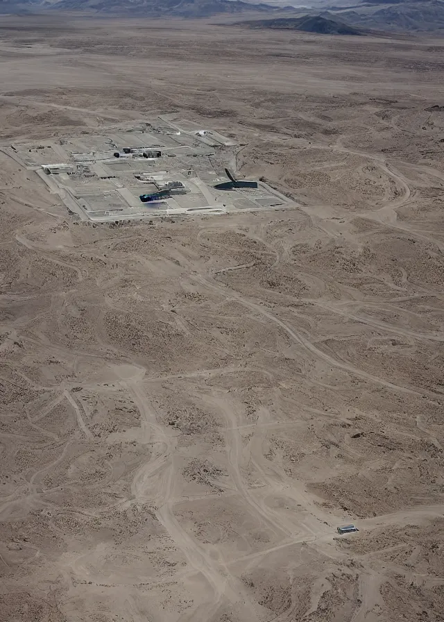 Prompt: aerial view of area 51