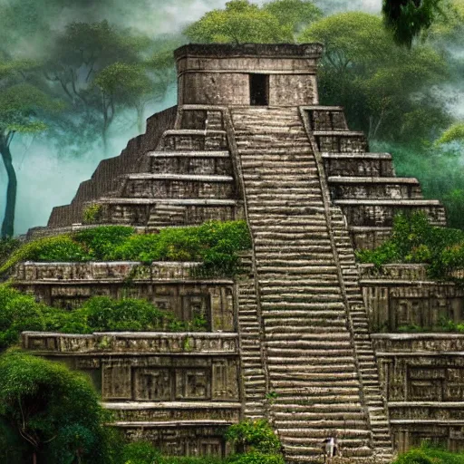 very detailed mayan temple ruins in a lush forest with | Stable ...