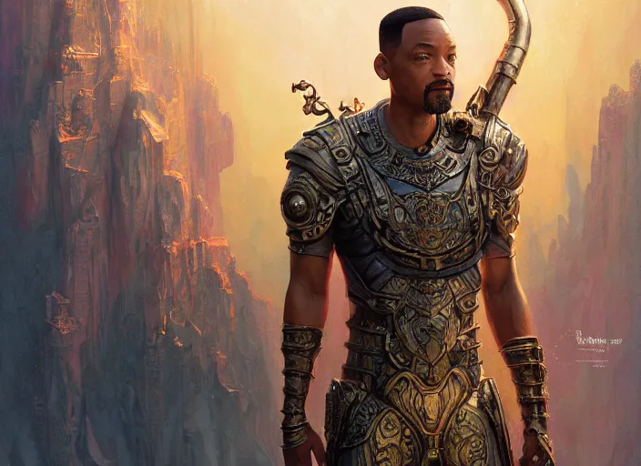 Image similar to will smith as oscar diggs, intricate, d & d, fantasy, art nouveau, digital painting, trending on artstation, sharp focus, wide shot, illustration, global illumination, ray tracing, art by artgerm and greg rutkowski and ruan jia