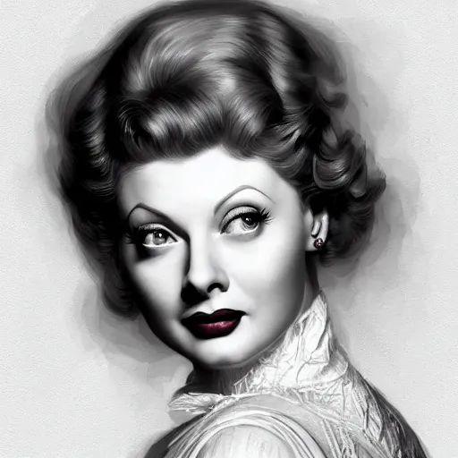 Prompt: beautiful striking Pre-Raphaelite Lucille Ball by Artgerm and Greg Rutkowski, pale, intricate, elegant, highly detailed, digital painting