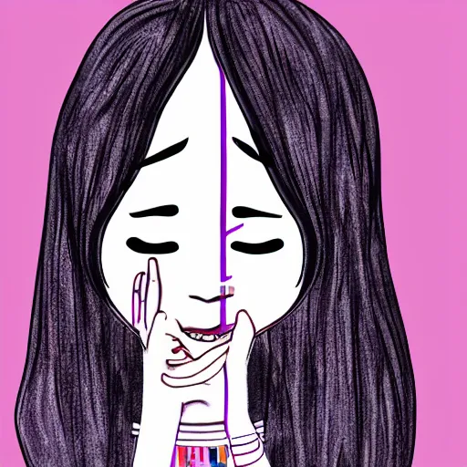 Prompt: a Harajuku girl with huge tears dripping down her face, illustration