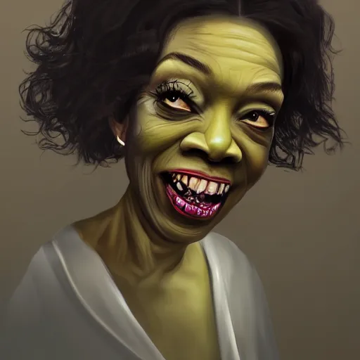 Image similar to a zombie Oprah Winfrey, by WLOP, horror, wounds, bloody, dark fantasy, trending on artstation