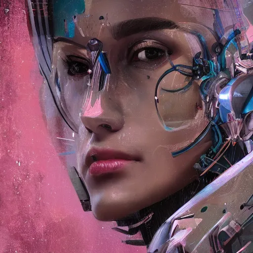 Image similar to portrait of beautiful girl with robot body, close up, portrait, cinematic, elegant, artstation, intricate, highly detailed, digital painting, artstation, concept art, sharp focus, illustration, cyberpunk, cgsociety, 8 k