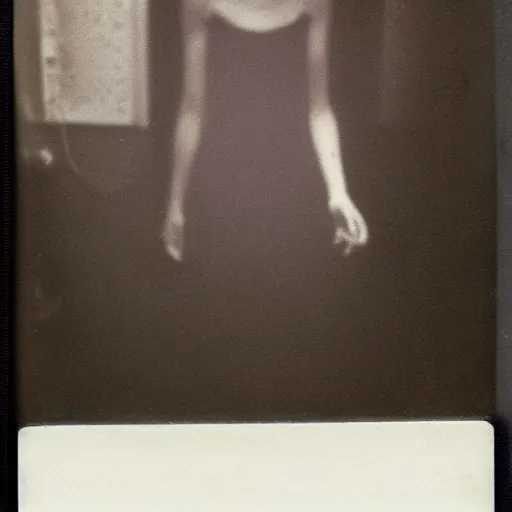 Image similar to a polaroid picture of a pale girl's spirit who doesn't know she's dead, corrupted photo, dreaded black dress, polaroid picture taken by gammell - horror masters - autocore