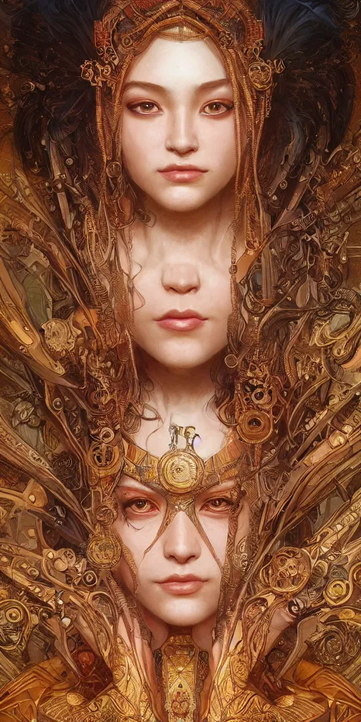 Prompt: HDR portrait photography of The Benevolent Cyborg Queen, ethnic, fantasy, intricate, elegant, highly detailed, digital painting, artstation, HDR photo, smooth, sharp focus, illustration, art by artgerm and greg rutkowski and alphonse mucha