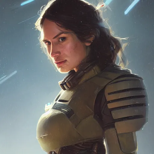 Image similar to portrait of a young woman by greg rutkowski, jaina solo, wearing the tactical gear of the galactic alliance, star wars expanded universe, she is about 1 6 years old, highly detailed portrait, digital painting, artstation, concept art, smooth, sharp foccus ilustration, artstation hq