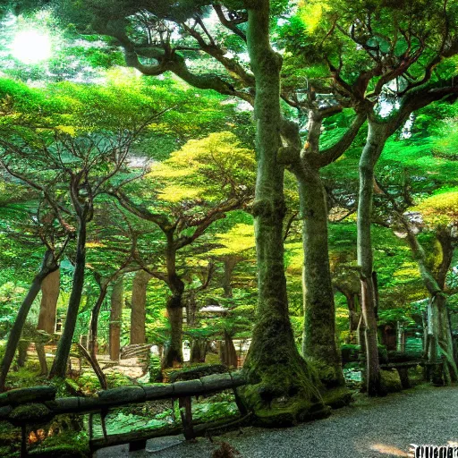 Image similar to a japanese fantasy dream forest on a sunny day