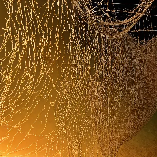 Image similar to a nebula of jellyfishes with barbed wire tentacles