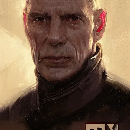 Prompt: portrait of a man by greg rutkowski, british features, straight jaw, short black hair, star wars expanded universe, he is about 6 0 years old, wearing uniform of the galactic alliance navy, highly detailed portrait, digital painting, artstation, concept art, smooth, sharp foccus ilustration, artstation hq