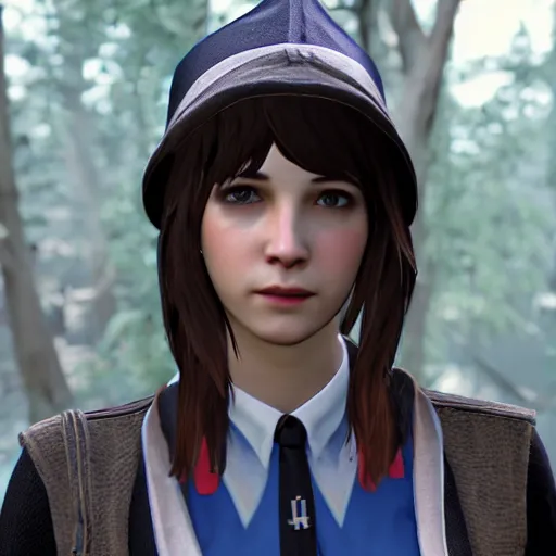 Prompt: Max Caulfield dressed as a Ravenclaw witch. Unreal Engine, In game capture.