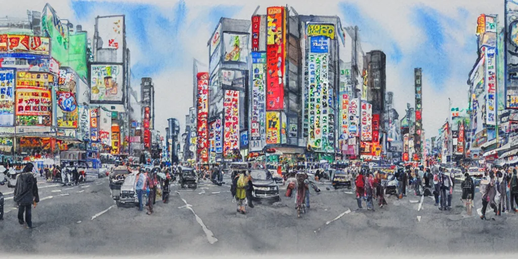 Prompt: a watercolour painting of Akihabara