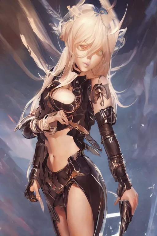 Image similar to female android in a blade and soul spinoff artbook rendered by the artist Hyung tae Kim, Jiyun Chae, Lê Long, Joe Madureira, trending on Artstation by Hyung tae Kim, artbook Lau, WLOP, Rossdraws , James Gurney, Bennett Durfee, Max Berthelot