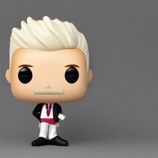 Image similar to funko pop, white man with blonde hair, 3d character model, funko pop, white background
