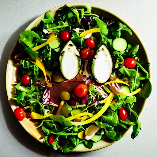 Image similar to a plate of food made of salad and alien, award winning photographer, food photography