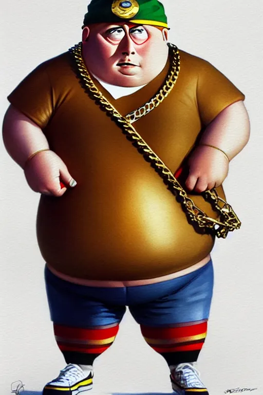 Image similar to eric cartman wearing cycling shorts and gold chains surrounded by beautiful women, elegant, real life skin, intricate, high detailed, artstation, concept art, smooth, sharp focus, art by artgerm and greg rutkowski