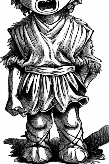 Image similar to attractive salvage little boy in lion suit, black and white artwork made by kentaro miura and yoshihiro togashi