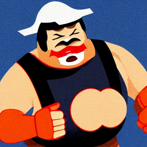 Prompt: tugboat the wrestler giving a peace sign in the japanese style, photorealistic