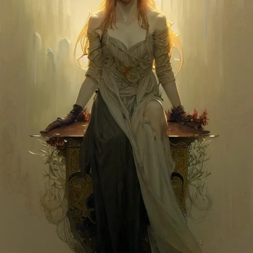 Image similar to The OA, Brit Marling, fantasy, intricate, elegant, highly detailed, digital painting, artstation, concept art, smooth, sharp focus, illustration, art by Krenz Cushart and Artem Demura and alphonse mucha