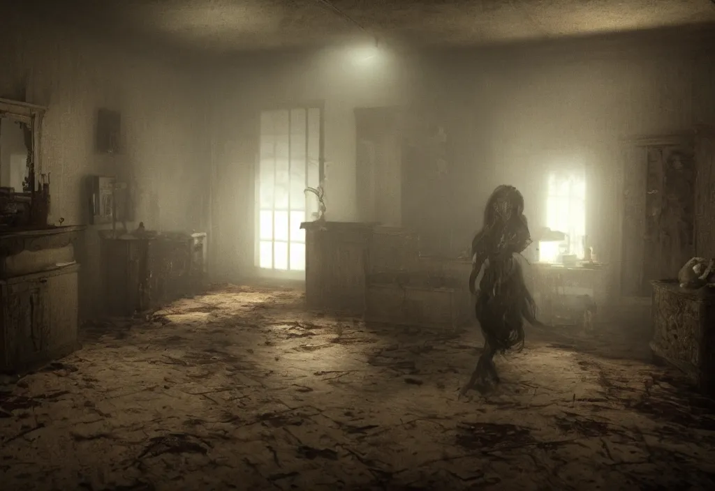 Image similar to eldritch hungry ghosts in a room of a haunted house. realistic, cinematic lighting, octane tender, dark - art
